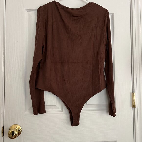 NWT LADIES SIZE XXL ZEAGOO BROWN RIBBED LONG SLEEVE BODYSUITE - Picture 4 of 4